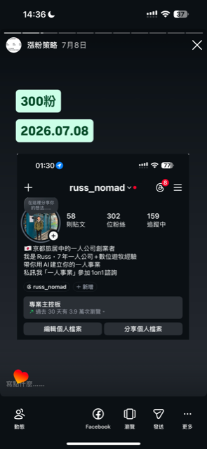 2026/07/08 突破300粉